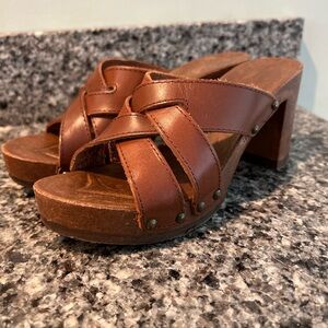 Vtg 1980's Candies Original Sandals High Heels Brown Crisscross Size 6
